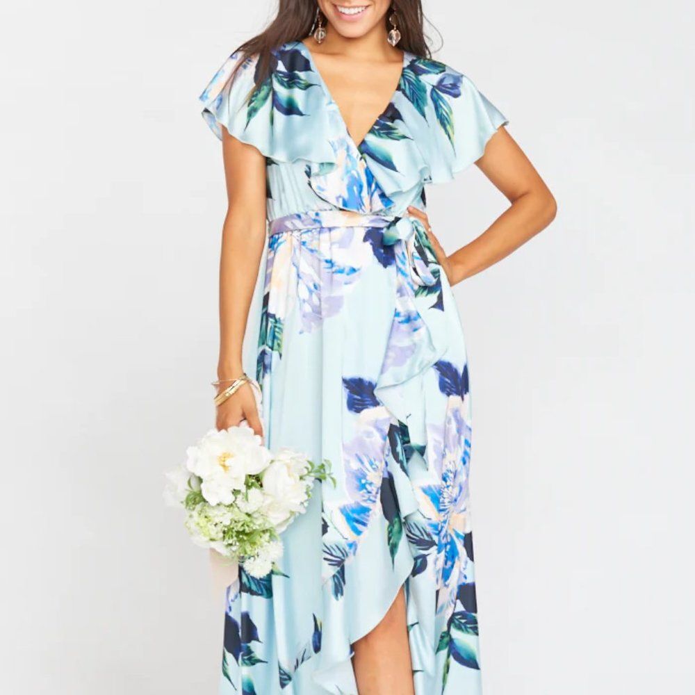 NWT Show Me Your Mumu Mint to Be Floral Jess Ruffle Midi Dress High Low Large